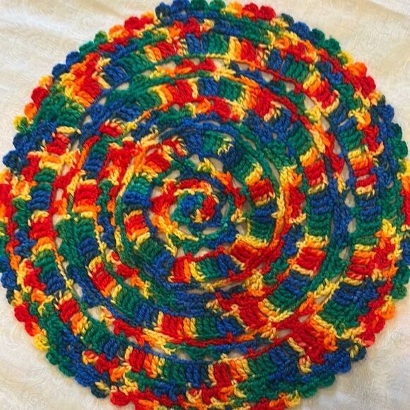 Hand Crafted Multicolor Crochet Placemats Doilies Set of 2 - Picture 2 of 6